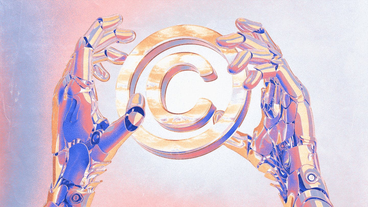 copyright symbol in the hands of a robot