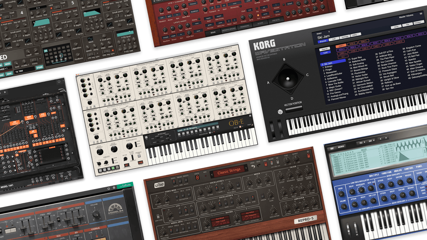 collage of vintage synth plugins