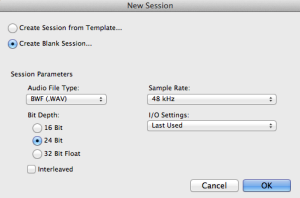 New Session settings