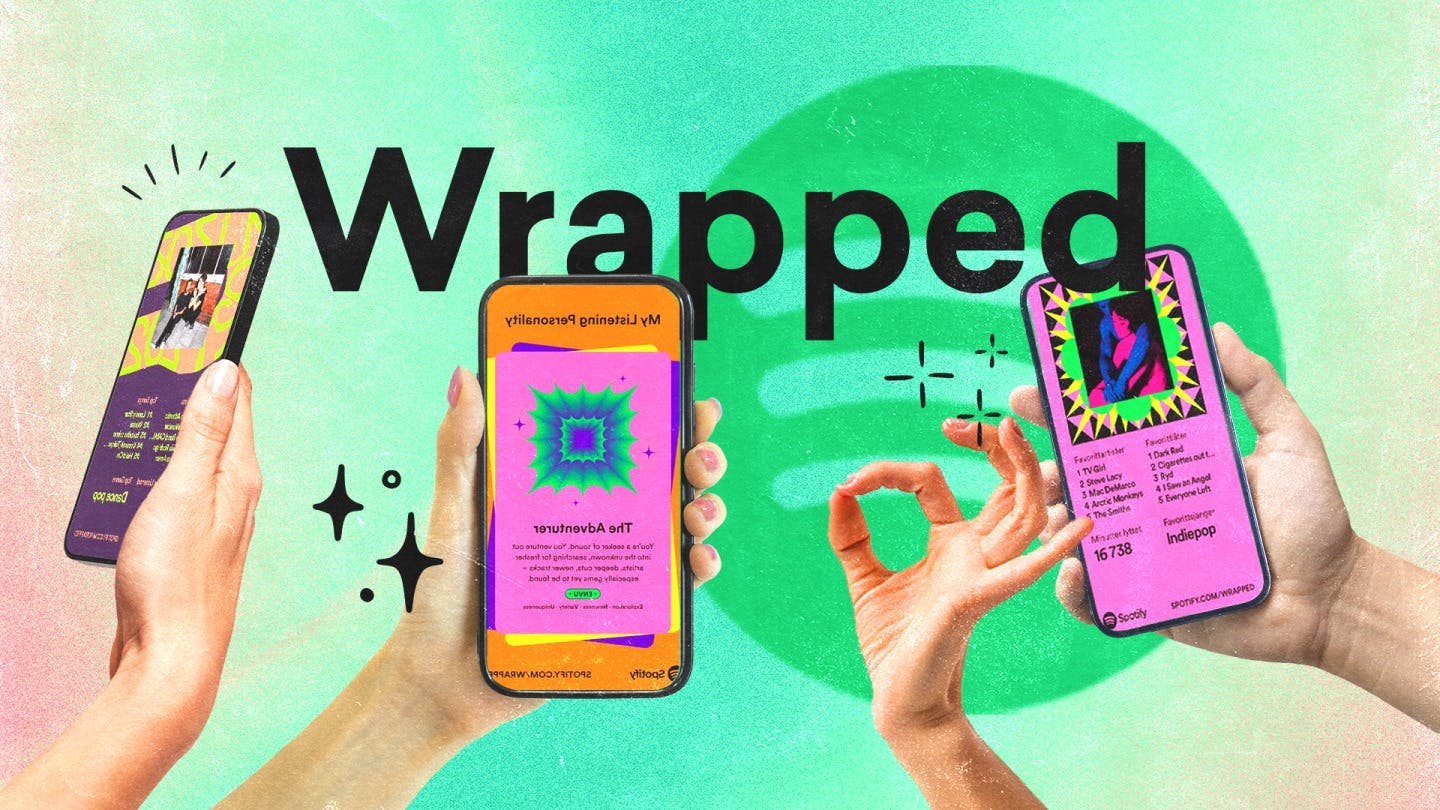 3 phones showing spotify wrapped
